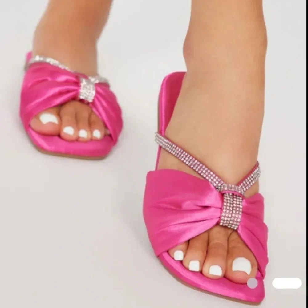 BRABD NEW TOP MODA BOWNOT RHINESTONE SATIN SQUARE TOE SANDAL G1